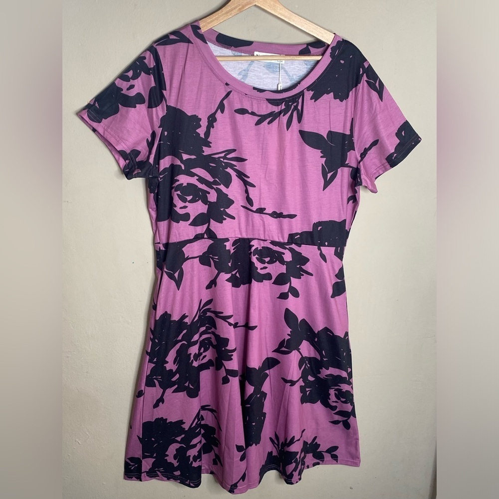 Nemidor Womens Short Sleeve Purple Dress Plus Size Size 16